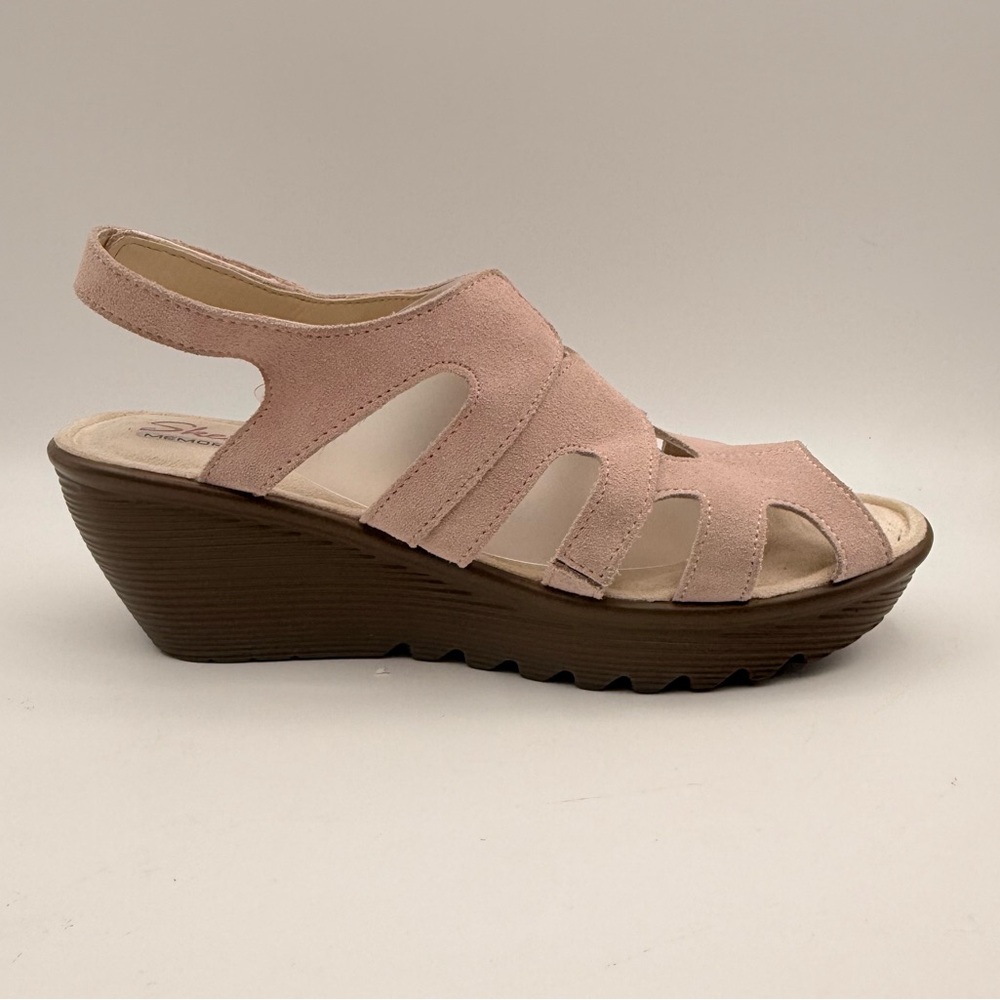 Skechers Memory Foam Pink Suede Wedge Sandals Comfort Slingback Shoe Women’s 8 - Picture 8 of 16